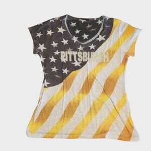 Sweet Gisele Pittsburgh Shirt American‎ Flag Patriotic Embellished Womens Large